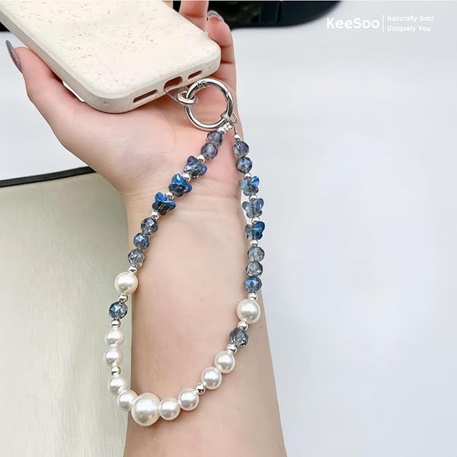 Elegance of the Sea: Pearl & Crystal Original Design Phone Charm with 2 Tether Tabs – Stylish, Durable, and Hands-Free Phone Chain – Compatible with iPhone, Samsung, Pixel & More