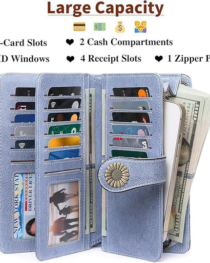 SENDEFN Wallets for Women Leather Credit Card Holder with RFID Blocking Large Capacity Wristlet | with RFID Blocking, Large Capacity, Wristlet, with RFID Blocking, Large Capacity, Wristlet