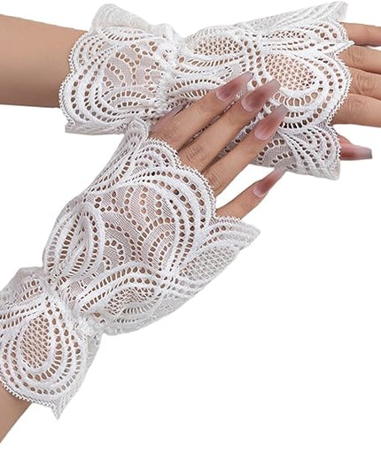 Elegant Lace Flower Gloves Detachable Cuff Sleeves Hand Wear Accessory for Women Fashion Layering Formal Outfit