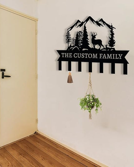 Personalized Metal Key Holder for Wall, Custom Deer Name Hooks, Name Letter Wall Decoration Key Hook, Lodge Decor, Key Rack for Entryway, Key Organizer for Living Room, Hunter Gift, Deer Cabin Sign