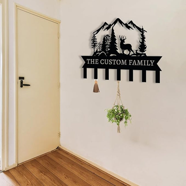 Personalized Metal Key Holder for Wall, Custom Deer Name Hooks, Name Letter Wall Decoration Key Hook, Lodge Decor, Key Rack for Entryway, Key Organizer for Living Room, Hunter Gift, Deer Cabin Sign