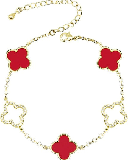 Clover Bracelet for Women 18k Gold Plated Silver Lucky Four Leaf Link Chain Bracelets Charm Trendy Jewelry Gifts for Women