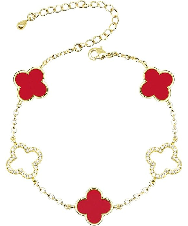 Clover Bracelet for Women 18k Gold Plated Silver Lucky Four Leaf Link Chain Bracelets Charm Trendy Jewelry Gifts for Women
