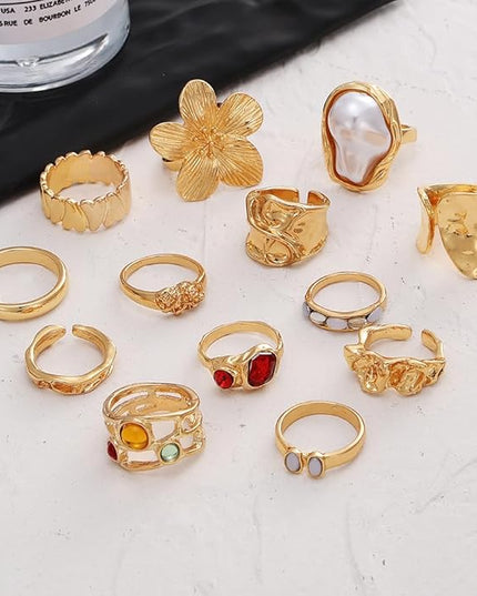 KISS WIFE Goldenen Silvery Black Kunckle Rings Set for Women, Dainty Simple Trendy Cute Stackable Finger Rings Pack, Perfect for Stacking Layering on Thumb and Knuckle, Mixed Size, Jewelry Gift