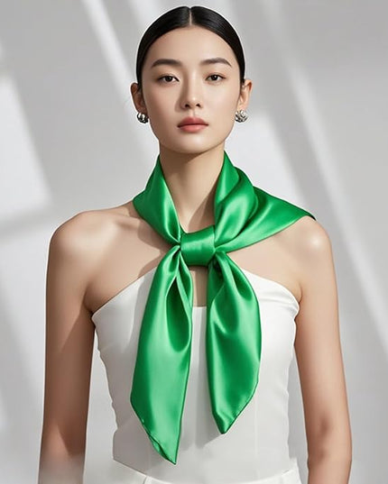 CHUNG Women's Square Satin Scarf 27.5" Bandanas Solid 50s Retro Neck Scarves Emulation Silk Handbag Hair Ribbons Necktie