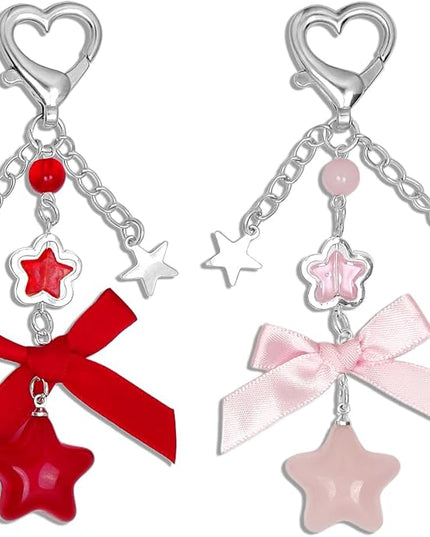 Keychain for Women Gold Bow Angel Wings KeyChains Novel Star Heart Strawberry Racket Pendants Bag Charm Key Chains