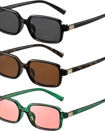 MASDUN Polarized Narrow Rectangle Sunglasses for Women Men Trendy Y2k Retro 90s Sun Glasses (3 Pack)