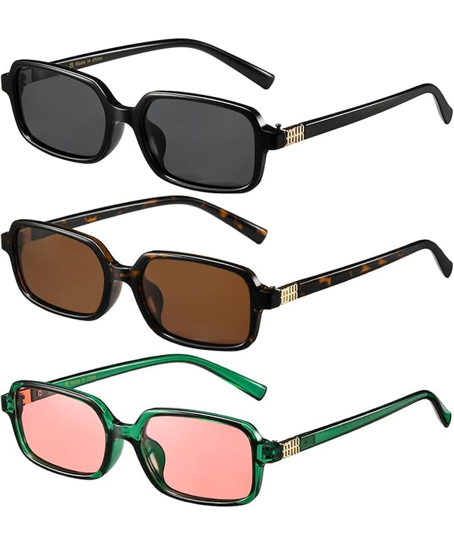 MASDUN Polarized Narrow Rectangle Sunglasses for Women Men Trendy Y2k Retro 90s Sun Glasses (3 Pack)