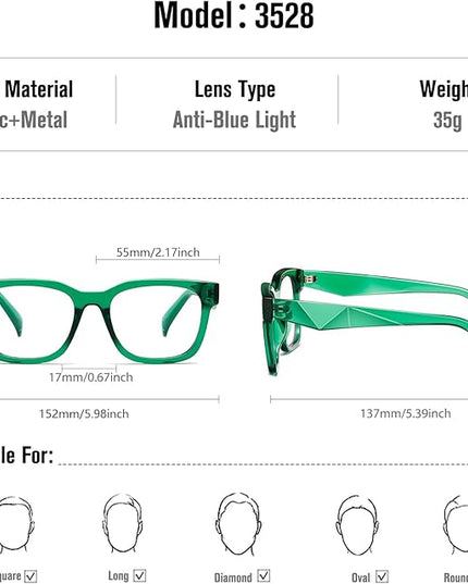 kimorn Blue Light Blocking Glasses,Anti Eyestrain & UV Protection,Square Frame Glasses for Women and Men