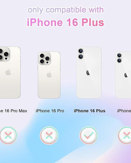 Aesthetic Case for iPhone 16 Plus Case for Women Girls, Compatible with Magsafe, Cute Girly Trendy Glitter Sparkly Rainbow Magnetic Protective Phone Cover, Matte Iridescent Blue & Pink