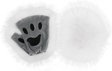 HAOAN Wolf Paw Gloves Faux Fur Cat Fingerless Mittens Winter Warm Cosplay Halloween Fancy Party Costume Accessories