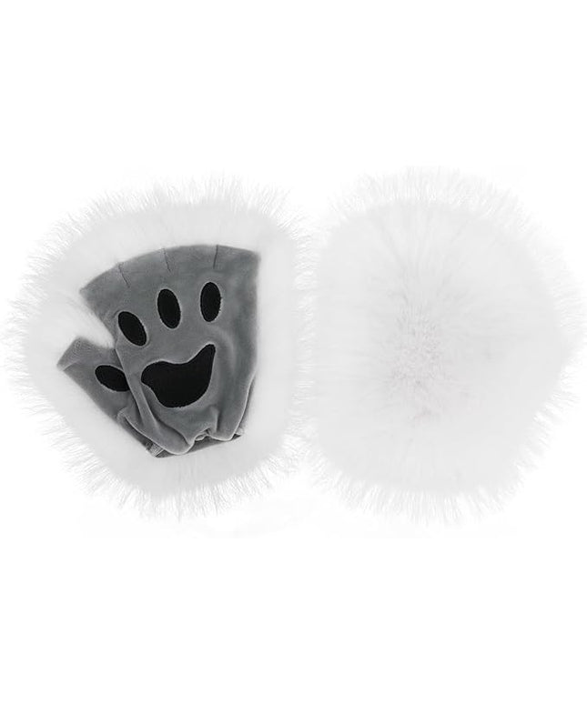 HAOAN Wolf Paw Gloves Faux Fur Cat Fingerless Mittens Winter Warm Cosplay Halloween Fancy Party Costume Accessories