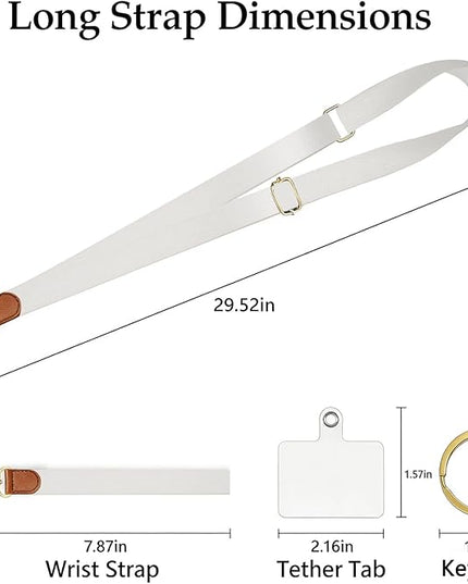 Adjustable Crossbody Phone Strap/Wrist Strap – Universal Neck and Wrist Strap for Phones, Keys, and Wallets – White