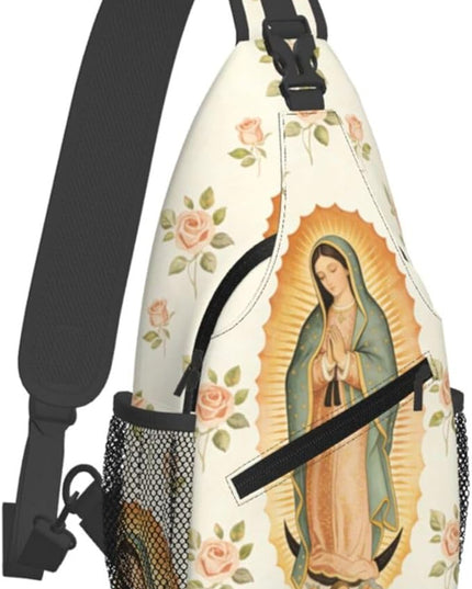 Our Lady of Guadalupe Sling Bag Crossbody Bags Clovers Chest Bag for Travel Hiking for Men Women Flower Mary 4