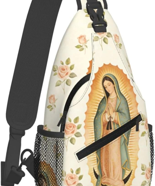 Our Lady of Guadalupe Sling Bag Crossbody Bags Clovers Chest Bag for Travel Hiking for Men Women Flower Mary 4