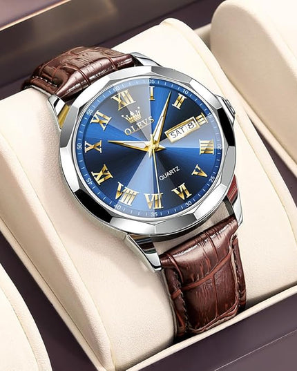 OLEVS Mens Watches Mens Leather Watch Ultra Thin Watches for Men Minimalist Watch with Leather Band Quartz Analog Dress Casual Simple Lightweight relojes para Hombres