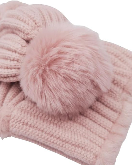 HUAMULAN Women Winter Beanie Hats One Piece Fleece Lined Knit Balaclavas Mask Set Skull Neck Circle Scarf Ski Snow Hat Pompom