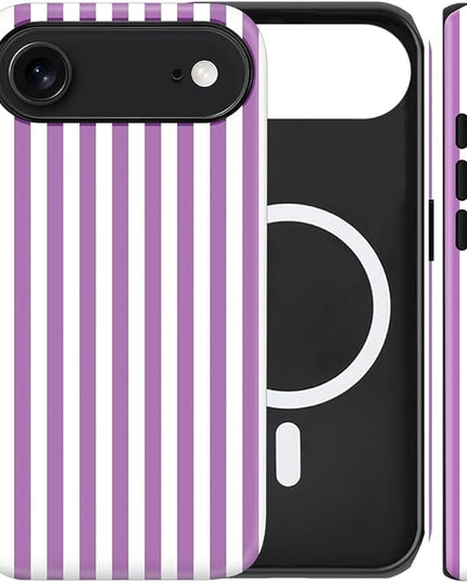 Magnetic for iPhone 17 Air Case Cute Stripes Phone Case, Shockproof Slim TPU and Hard PC Protective Phone Cover Compatible with MagSafe Designed for Women Girls, Purple
