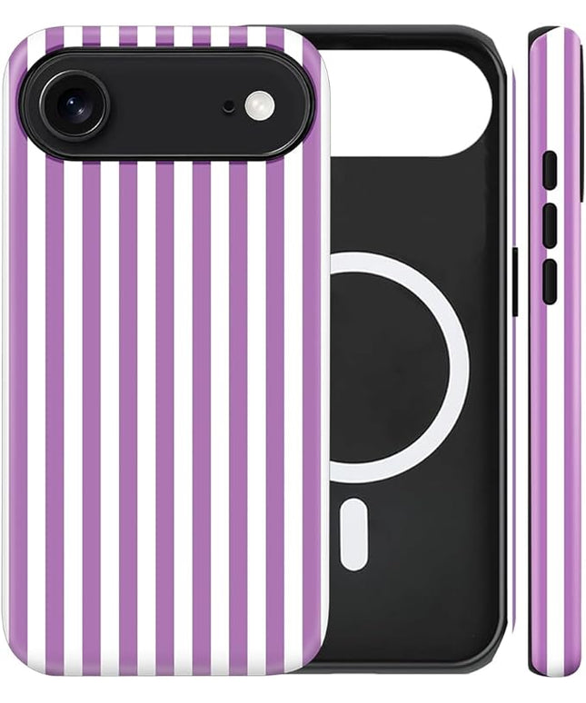Magnetic for iPhone 17 Air Case Cute Stripes Phone Case, Shockproof Slim TPU and Hard PC Protective Phone Cover Compatible with MagSafe Designed for Women Girls, Purple