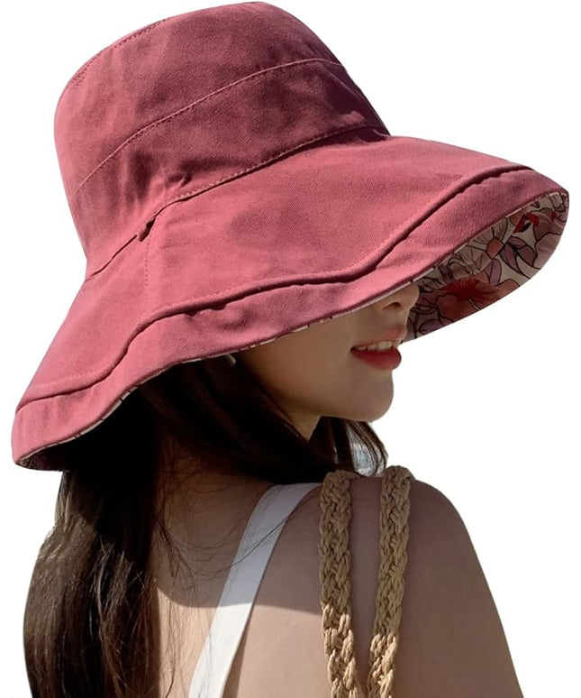 HUAMULAN Women Summer Sun Hat Wide Brim Wired Edge Floral Beach Bucket Hats Reversible Foldable Travel UV Protection Lady Hat