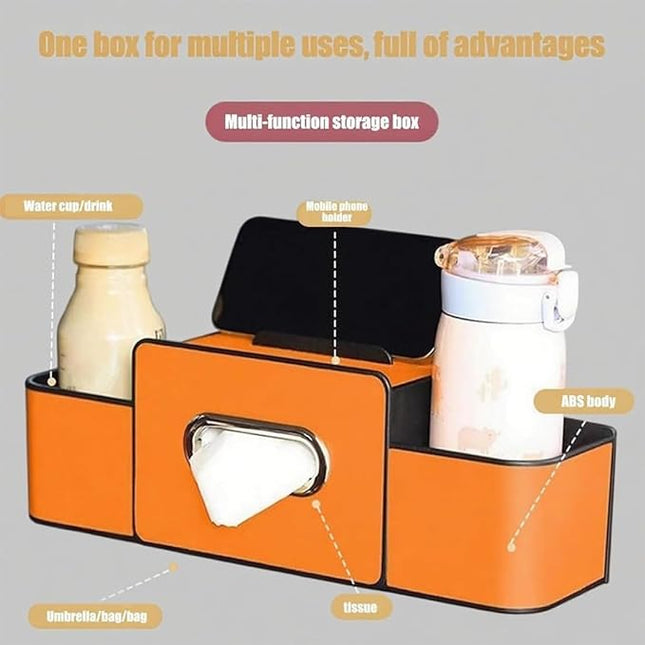 Car Organizers and Storage Box, 4-in-1 Car Back Seat Organizer with Phone Holder, Cup Holders, Tissue Box Dispenser & Storage Hook, Multi-functional Organizer for Phone, Drinks (Brown,Style2)