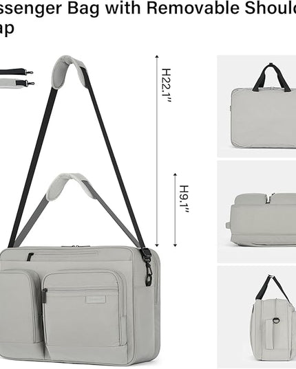 Hanke Convertible Laptop Bag, 3 In 1 Briefcase Backpack 17.3 Inch Computer Bag for Men Women, Travel Laptop Briefcase Messenger Bag, Underseat Carry On Personal Item, Rock Grey