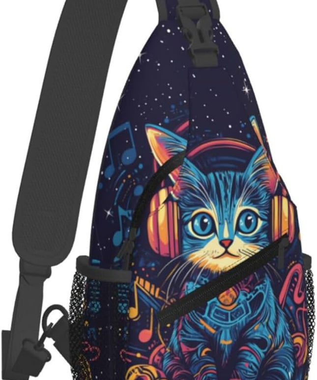 Animal Face Sling Bag Crossbody Bags Chest Bag Backpack for Travel Running and Hiking for Men Women Colorful Cat 1