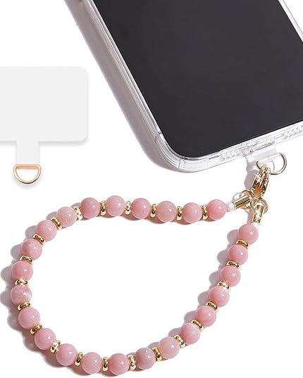 Marble Beaded Phone Wrist Strap,Detachable Phone Bracelet Strap with Tether Tab,Hands-Free Wristlet Strap (Pink-2)
