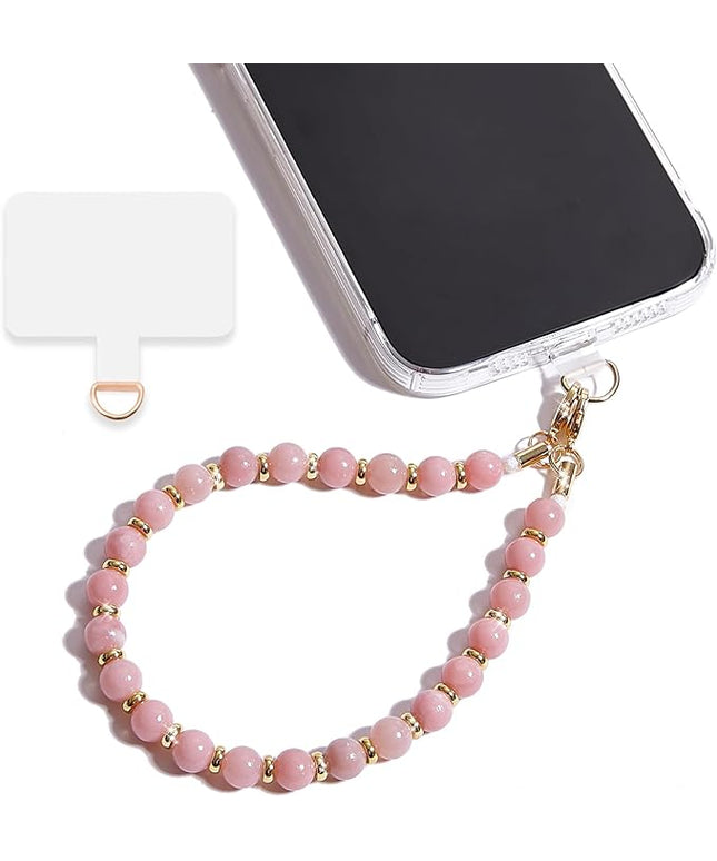Marble Beaded Phone Wrist Strap,Detachable Phone Bracelet Strap with Tether Tab,Hands-Free Wristlet Strap (Pink-2)