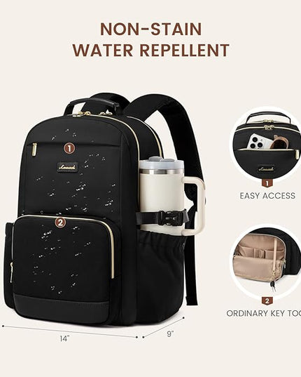 LOVEVOOK Laptop Backpack for Women with Pouch Pocket for Large Capacity Cup,18 Inch Laptop Computer Bag Travel Backpack Purse,Waterproof Work Business Backpack College Teacher Bags,Black