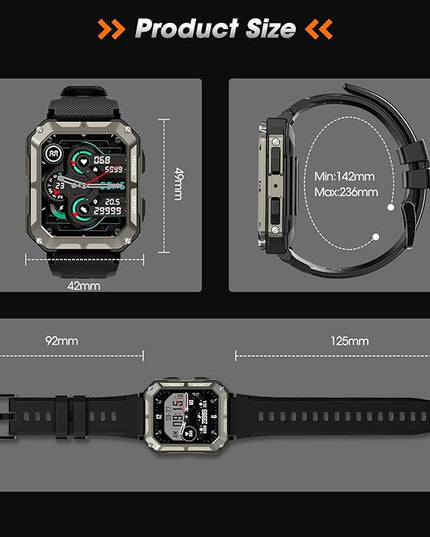 Military Smart Watches for Men (Answer/Make Call), 1.9" Outdoor Sports Fitness Tracker with Heart Rate, Blood Pressure, Sleep Monitor, 100M Waterproof Rugged Smart Watch for Android Phones and iPhone
