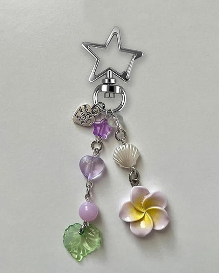 Agromusk Hibiscus Flower Keychain,Cute Y2K Hawaiian Tropical Flowers Keychains Aesthetic Star Summer Beach Decor for Women
