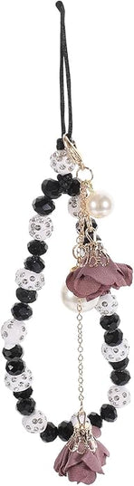 POPETPOP Crystal Flower Pendant Beaded Phone Charm Non-Slip Wrist Strap 6.7 Inch for Cell Phones Keys and Wallet Accessories
