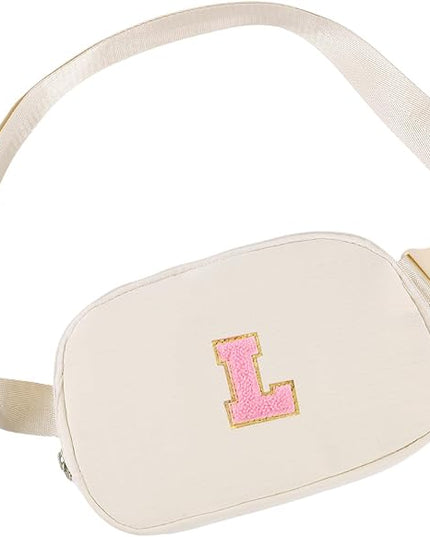 Glratn Initial Letter Fanny Pack for Girls,Patch Belt Bag,Toddler Crossbody Bags，Gifts for 3 4 5 6 7 8 9 10 11 37 Year Old Teens Kids,Christmas Graduation Gifts for Teen Girls ，(Beige-L)
