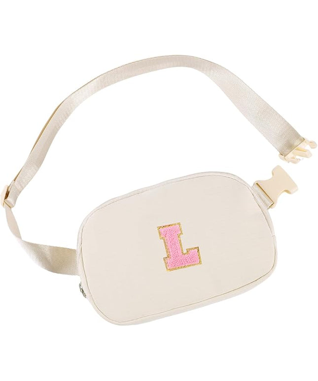 Glratn Initial Letter Fanny Pack for Girls,Patch Belt Bag,Toddler Crossbody Bags，Gifts for 3 4 5 6 7 8 9 10 11 37 Year Old Teens Kids,Christmas Graduation Gifts for Teen Girls ，(Beige-L)