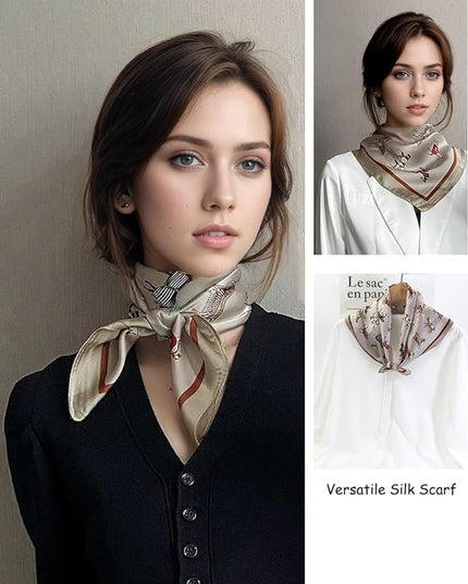 ANDANTINO 100% Pure Mulberry Silk Small Square Scarves -21'' x 21''- Digital Printed Neckerchief –Women Men Lightweight Scarf