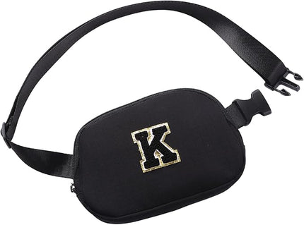Glratn Initial Letter Belt Bag Crossbody Bags Fanny Pack For Girls，Birthday Gifts for 6 7 8 9 10 11 12 13 14 15 Year Old Girls,Purse for Kids,Cute Teen Trendy Stuff Travel Essentials.（Black-K）
