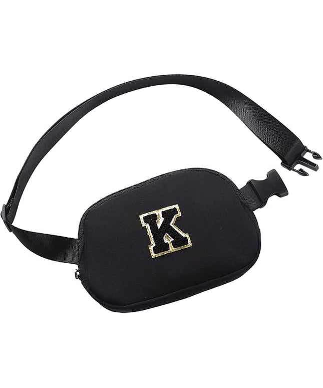 Glratn Initial Letter Belt Bag Crossbody Bags Fanny Pack For Girls，Birthday Gifts for 6 7 8 9 10 11 12 13 14 15 Year Old Girls,Purse for Kids,Cute Teen Trendy Stuff Travel Essentials.（Black-K）