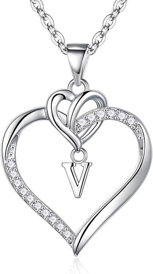 STORUP Christmas Gifts for Women Teen Girls - Heart Initial Necklaces for Women Girls, 14K-Gold-Plated Cubic Zirconia Initial A-Z Pendant Dainty Heart Necklaces for Teen Girl Jewelry Birthday Gifts