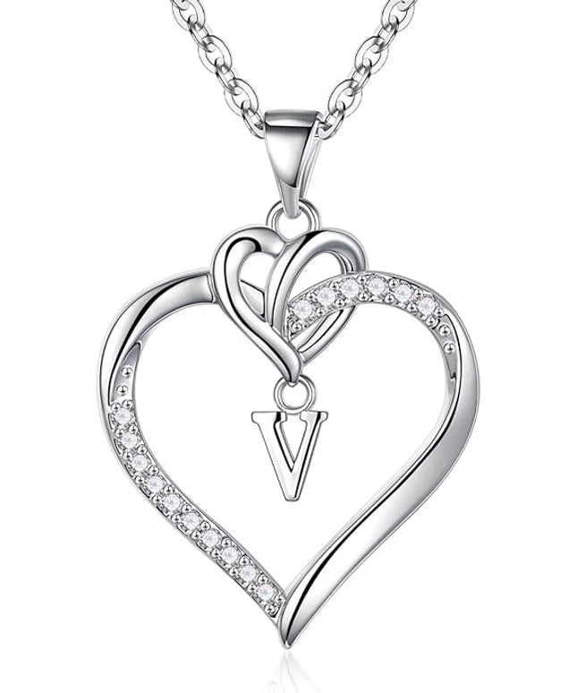 STORUP Christmas Gifts for Women Teen Girls - Heart Initial Necklaces for Women Girls, 14K-Gold-Plated Cubic Zirconia Initial A-Z Pendant Dainty Heart Necklaces for Teen Girl Jewelry Birthday Gifts