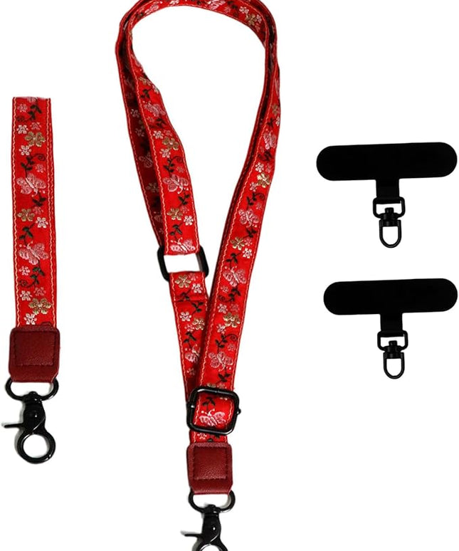 Adjustable Lanyard for Phone, Camera, Name Tags, ID card, Keychain and Wristlet Straps with 2 phone pads(Black)