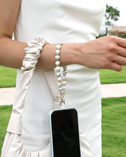 Marble Beaded Phone Wrist Strap, Cellphone Lanyard with Tether Tab, Hands-Free Wristlet Bracelet