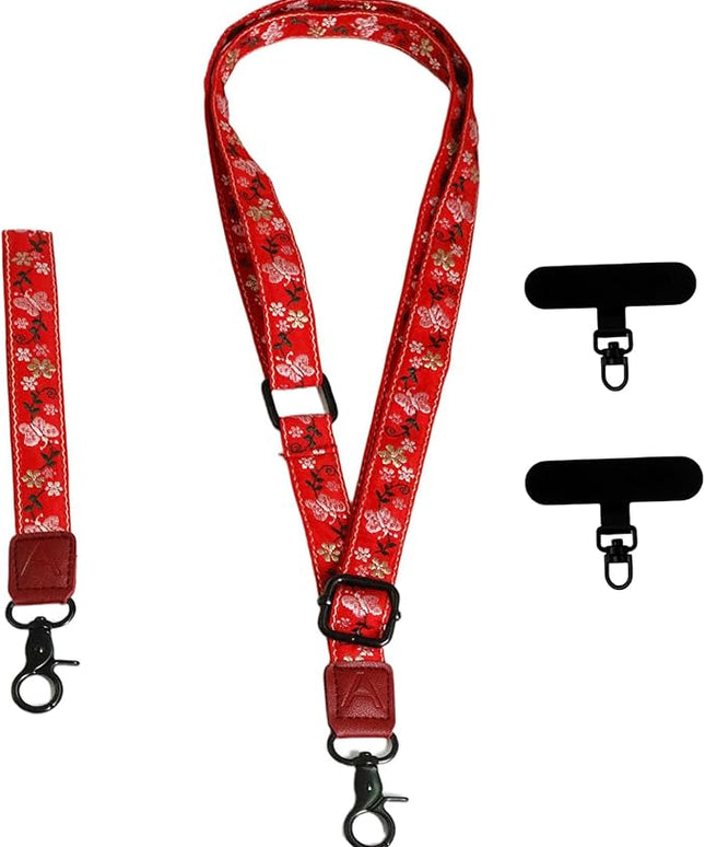 Adjustable Lanyard for Phone, Camera, Name Tags, ID card, Keychain and Wristlet Straps with 2 phone pads(Black)