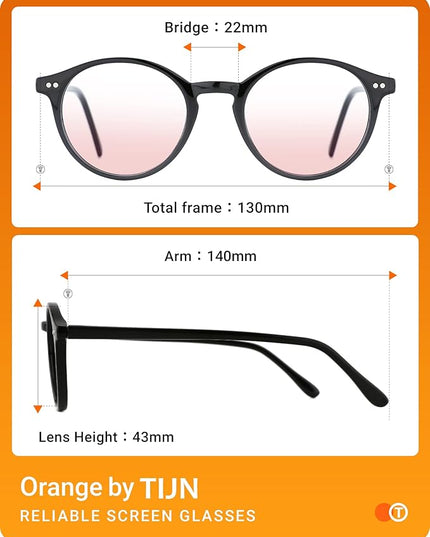 TIJN Blue Light Blocking Glasses Men Women Vintage Thick Round Rim Frame Eyeglasses