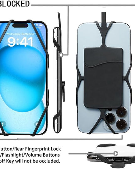 2 Packs Cell Phone Lanyard Crossbody Adjustable Neck Phone Holder with Card Pocket, Universal Silicone Neck Strap Phone Lanyards for Around the Neck Compatible with Most Smartphones