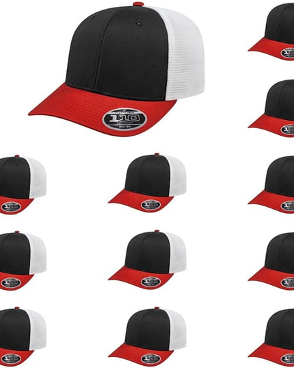 Cap America i8502 Flexfit 110 Premium Mid Profile 6-Panel Mesh Back Trucker Cap Hat w/UV Guard & Adjustable Snapback
