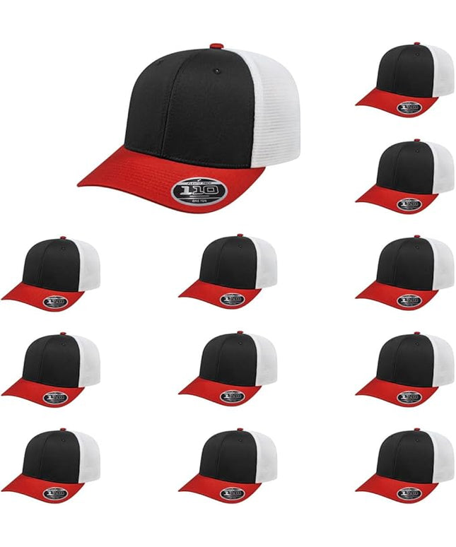 Cap America i8502 Flexfit 110 Premium Mid Profile 6-Panel Mesh Back Trucker Cap Hat w/UV Guard & Adjustable Snapback