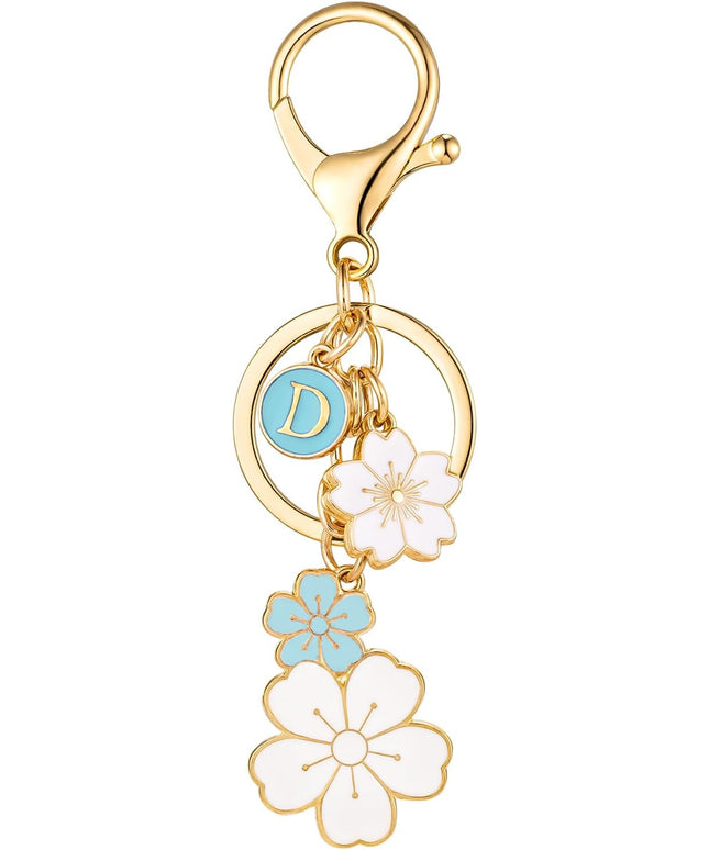 SELOVO Initial Keychain Flower Charms for Key Cute Pink Letter Keyring for Backpack