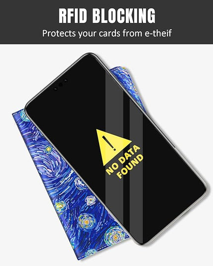 Rimilak Passport Holder, RFID Blocking Passport Cover Wallet Travel Essentials, Leather Travel Air Ticket Documents Organizer Protector for Women and Men, Starry Sky