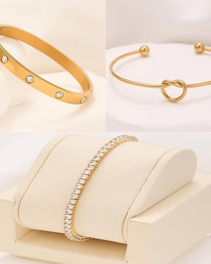 18 K Gold Plated Love Bangle Bracelet Stack Cuff Jewelry for Women Jewelry Set for Women Gift with Box